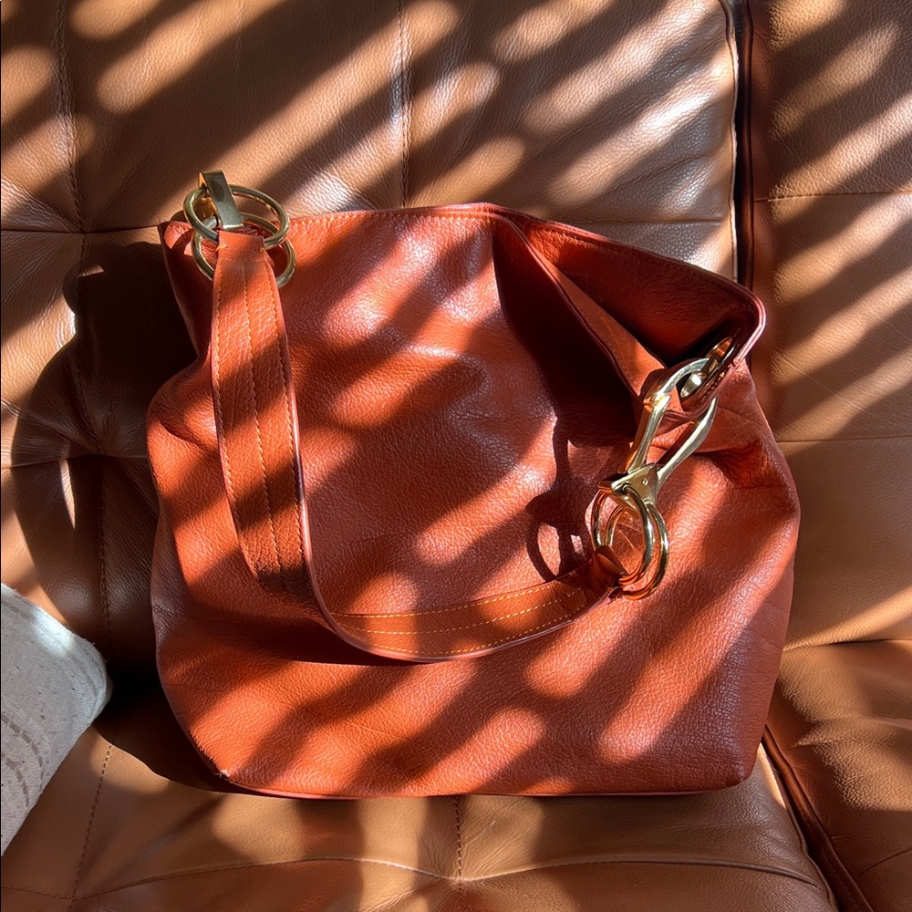 Elegant Orange Leather Tote Bag